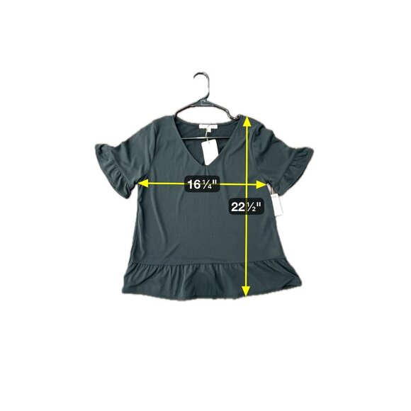 Green Envelope Los Angeles Ruffled Hem Short Sleeve V-Neck Top Black Small NWT - Picture 9 of 10